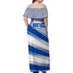 North Melbourne Kangaroos Australian Football Family Matching Off Shoulder Maxi Dress and Hawaiian Shirt Kangaroo Mascot Design With Indigenous Pattern Art
