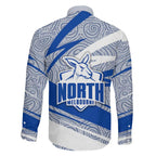 North Melbourne Kangaroos Australian Football Family Matching Off Shoulder Short Dress and Hawaiian Shirt Kangaroo Mascot Design With Indigenous Pattern Art