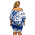 North Melbourne Kangaroos Australian Football Family Matching Off Shoulder Short Dress and Hawaiian Shirt Kangaroo Mascot Design With Indigenous Pattern Art