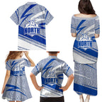 North Melbourne Kangaroos Australian Football Family Matching Puletasi and Hawaiian Shirt Kangaroo Mascot Design With Indigenous Pattern Art
