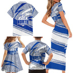 North Melbourne Kangaroos Australian Football Family Matching Short Sleeve Bodycon Dress and Hawaiian Shirt Kangaroo Mascot Design With Indigenous Pattern Art