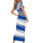 North Melbourne Kangaroos Australian Football Family Matching Short Sleeve Bodycon Dress and Hawaiian Shirt Kangaroo Mascot Design With Indigenous Pattern Art