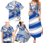North Melbourne Kangaroos Australian Football Family Matching Summer Maxi Dress and Hawaiian Shirt Kangaroo Mascot Design With Indigenous Pattern Art