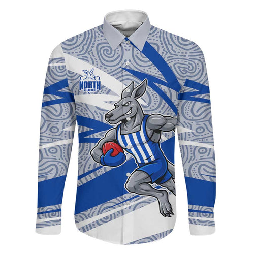 North Melbourne Kangaroos Australian Football Family Matching Summer Maxi Dress and Hawaiian Shirt Kangaroo Mascot Design With Indigenous Pattern Art