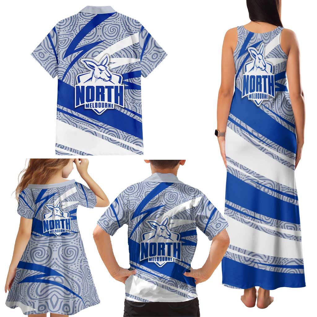 North Melbourne Kangaroos Australian Football Family Matching Tank Maxi Dress and Hawaiian Shirt Kangaroo Mascot Design With Indigenous Pattern Art