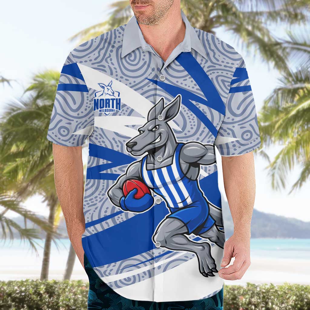 North Melbourne Kangaroos Australian Football Hawaiian Shirt Kangaroo Mascot Design With Indigenous Pattern Art