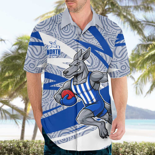 North Melbourne Kangaroos Australian Football Hawaiian Shirt Kangaroo Mascot Design With Indigenous Pattern Art