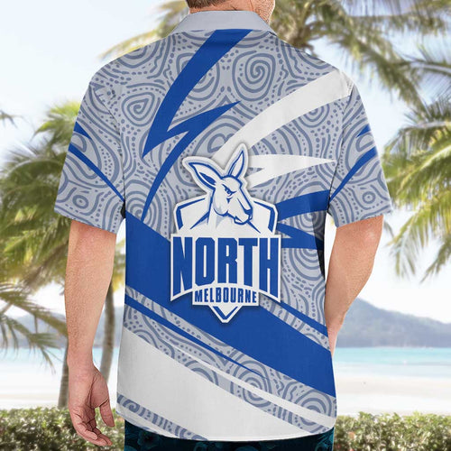 North Melbourne Kangaroos Australian Football Hawaiian Shirt Kangaroo Mascot Design With Indigenous Pattern Art