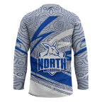 North Melbourne Kangaroos Australian Football Hockey Jersey Kangaroo Mascot Design With Indigenous Pattern Art