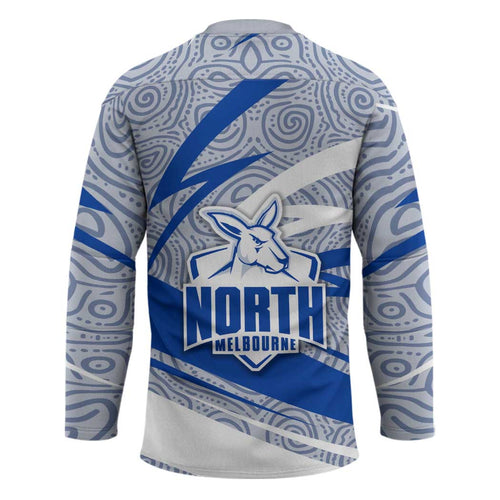North Melbourne Kangaroos Australian Football Hockey Jersey Kangaroo Mascot Design With Indigenous Pattern Art