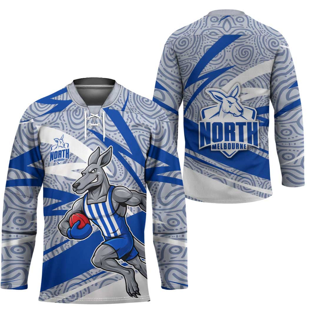 North Melbourne Kangaroos Australian Football Hockey Jersey Kangaroo Mascot Design With Indigenous Pattern Art