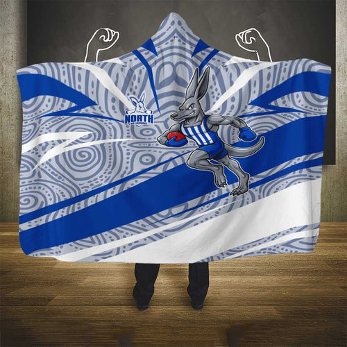 North Melbourne Kangaroos Australian Football Hooded Blanket Kangaroo Mascot Design With Indigenous Pattern Art