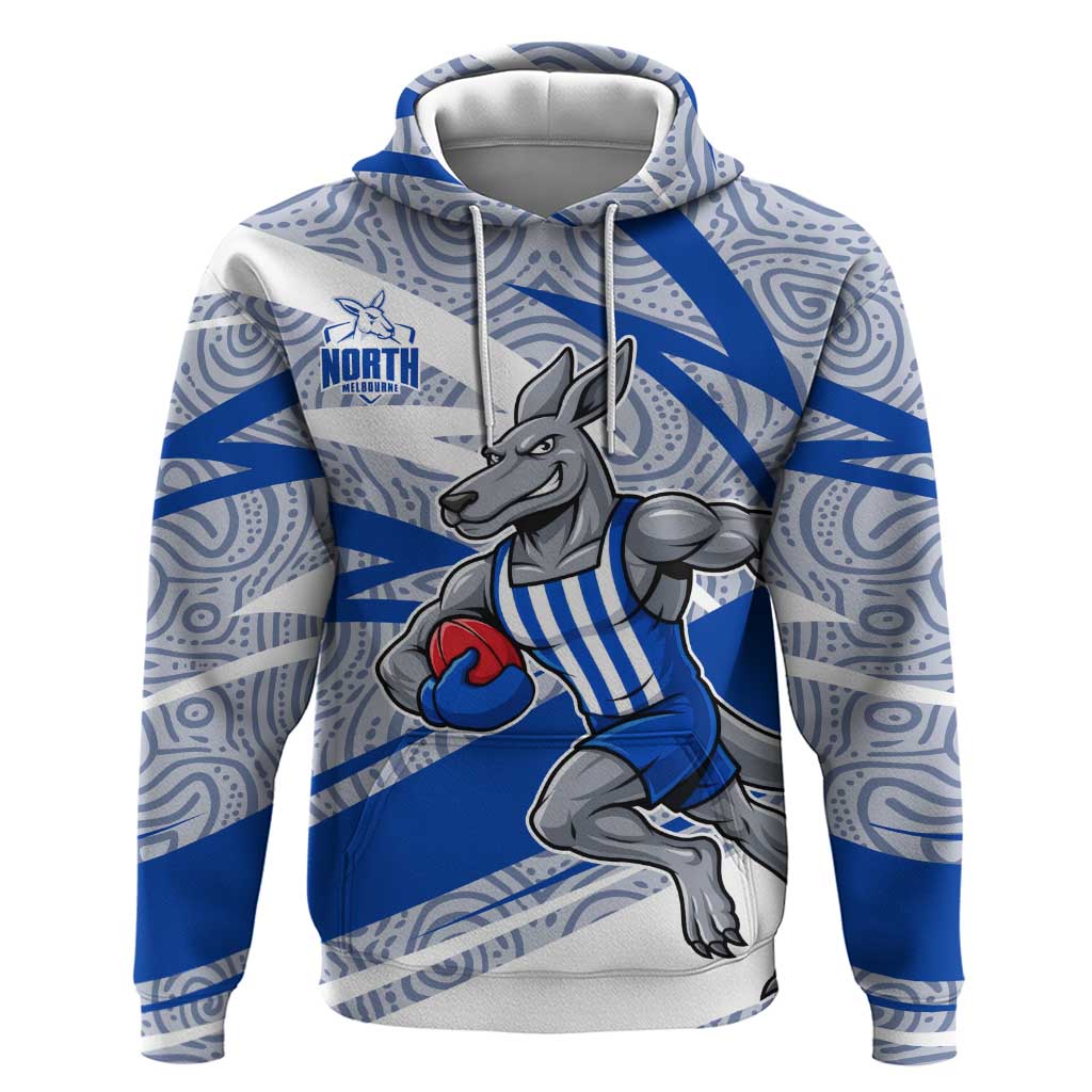 North Melbourne Kangaroos Australian Football Hoodie Kangaroo Mascot Design With Indigenous Pattern Art