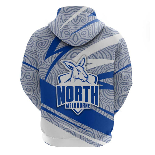 North Melbourne Kangaroos Australian Football Hoodie Kangaroo Mascot Design With Indigenous Pattern Art
