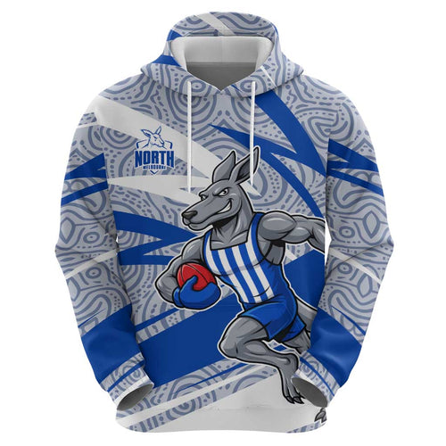 North Melbourne Kangaroos Australian Football Hoodie Kangaroo Mascot Design With Indigenous Pattern Art