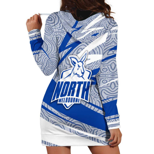 North Melbourne Kangaroos Australian Football Hoodie Dress Kangaroo Mascot Design With Indigenous Pattern Art
