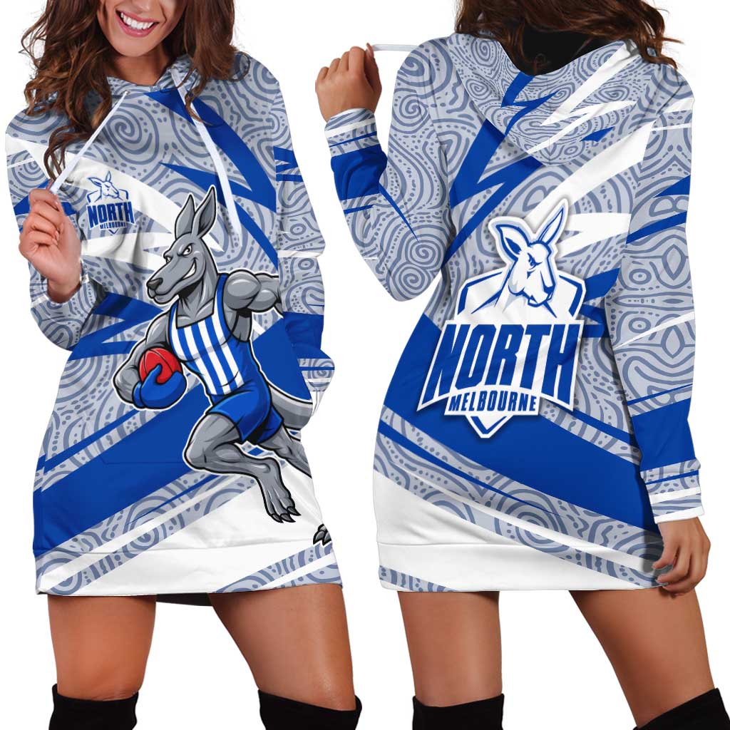 North Melbourne Kangaroos Australian Football Hoodie Dress Kangaroo Mascot Design With Indigenous Pattern Art
