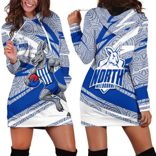 North Melbourne Kangaroos Australian Football Hoodie Dress Kangaroo Mascot Design With Indigenous Pattern Art