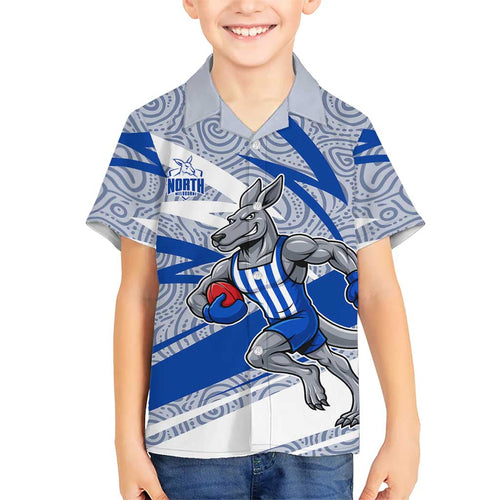 North Melbourne Kangaroos Australian Football Kid Hawaiian Shirt Kangaroo Mascot Design With Indigenous Pattern Art
