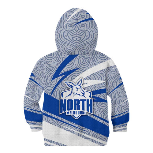 North Melbourne Kangaroos Australian Football Kid Hoodie Kangaroo Mascot Design With Indigenous Pattern Art