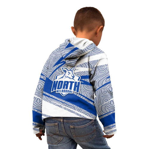 North Melbourne Kangaroos Australian Football Kid Hoodie Kangaroo Mascot Design With Indigenous Pattern Art