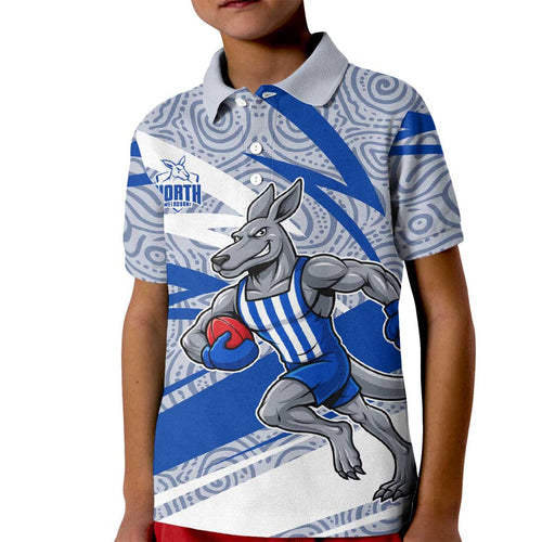 North Melbourne Kangaroos Australian Football Kid Polo Shirt Kangaroo Mascot Design With Indigenous Pattern Art