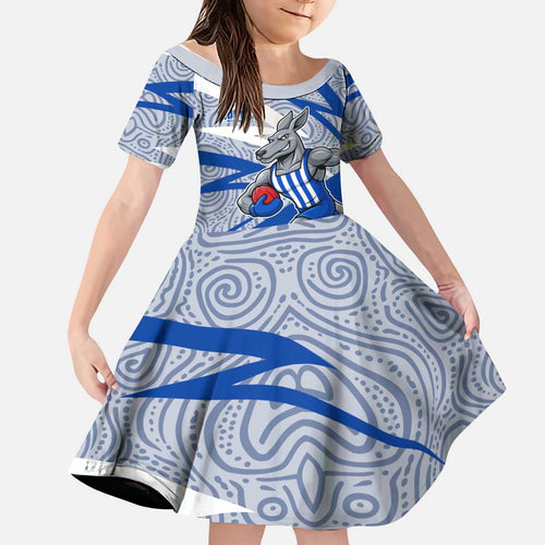 North Melbourne Kangaroos Australian Football Kid Short Sleeve Dress Kangaroo Mascot Design With Indigenous Pattern Art