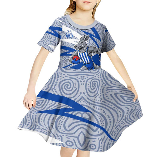 North Melbourne Kangaroos Australian Football Kid Short Sleeve Dress Kangaroo Mascot Design With Indigenous Pattern Art
