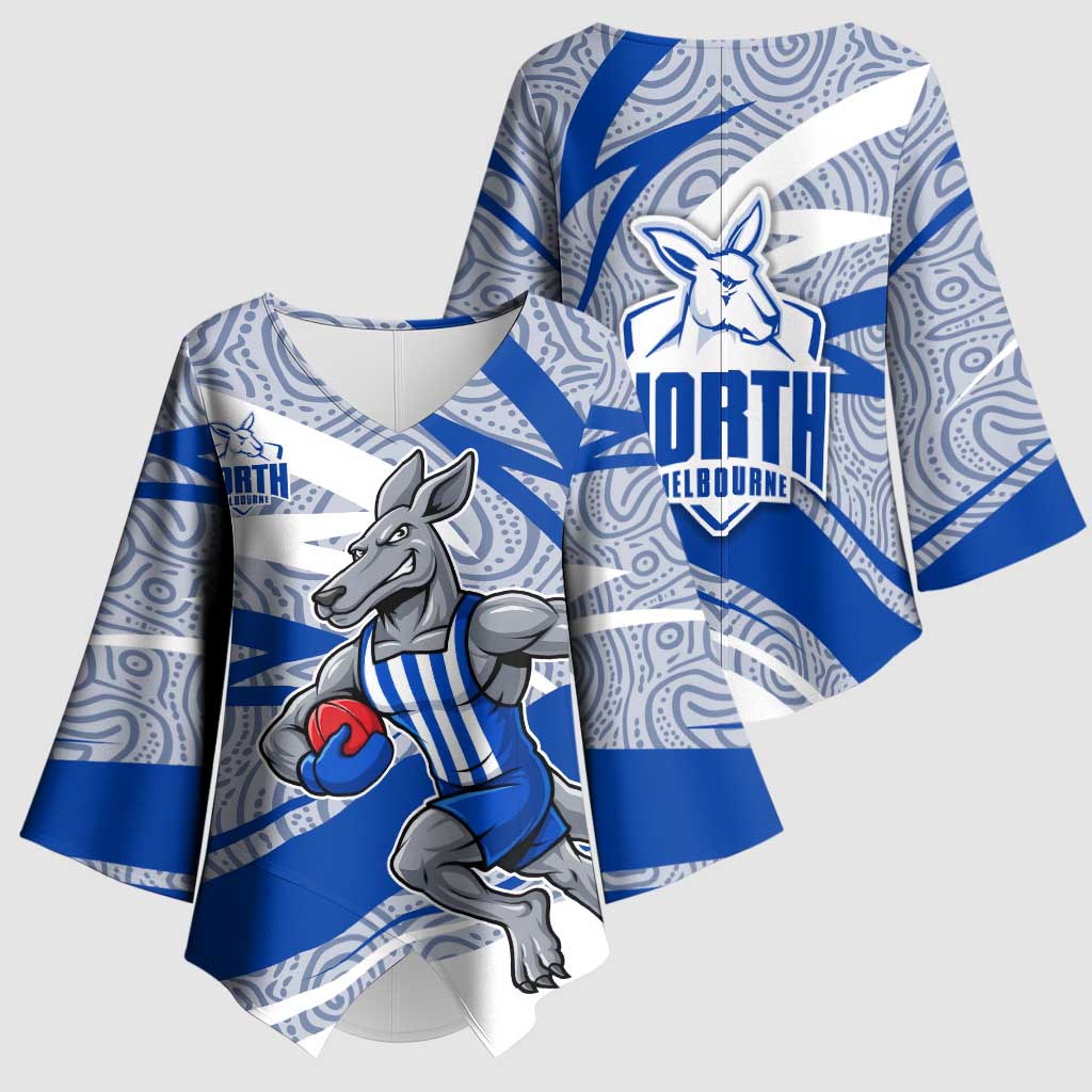 North Melbourne Kangaroos Australian Football Kimono Sleeve Blouse Kangaroo Mascot Design With Indigenous Pattern Art