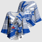 North Melbourne Kangaroos Australian Football Kimono Sleeve Blouse Kangaroo Mascot Design With Indigenous Pattern Art