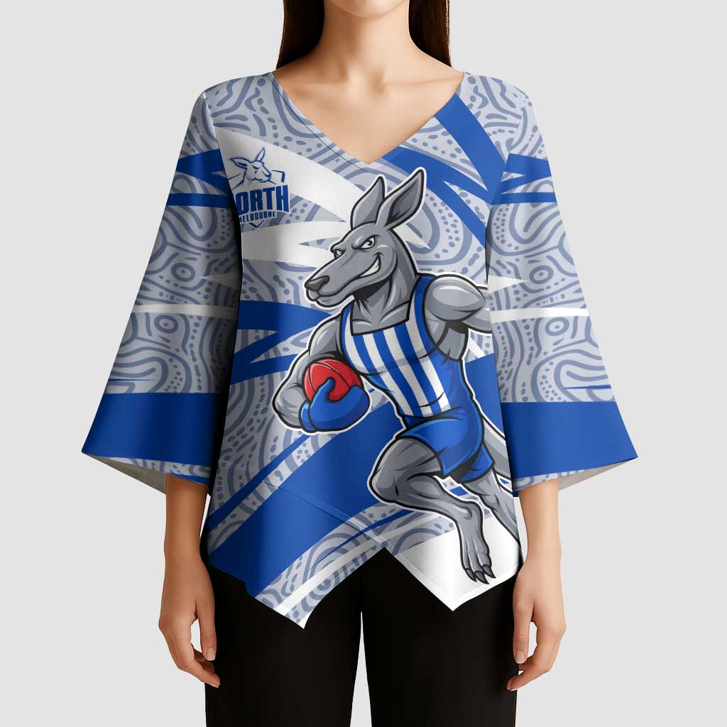 North Melbourne Kangaroos Australian Football Kimono Sleeve Blouse Kangaroo Mascot Design With Indigenous Pattern Art