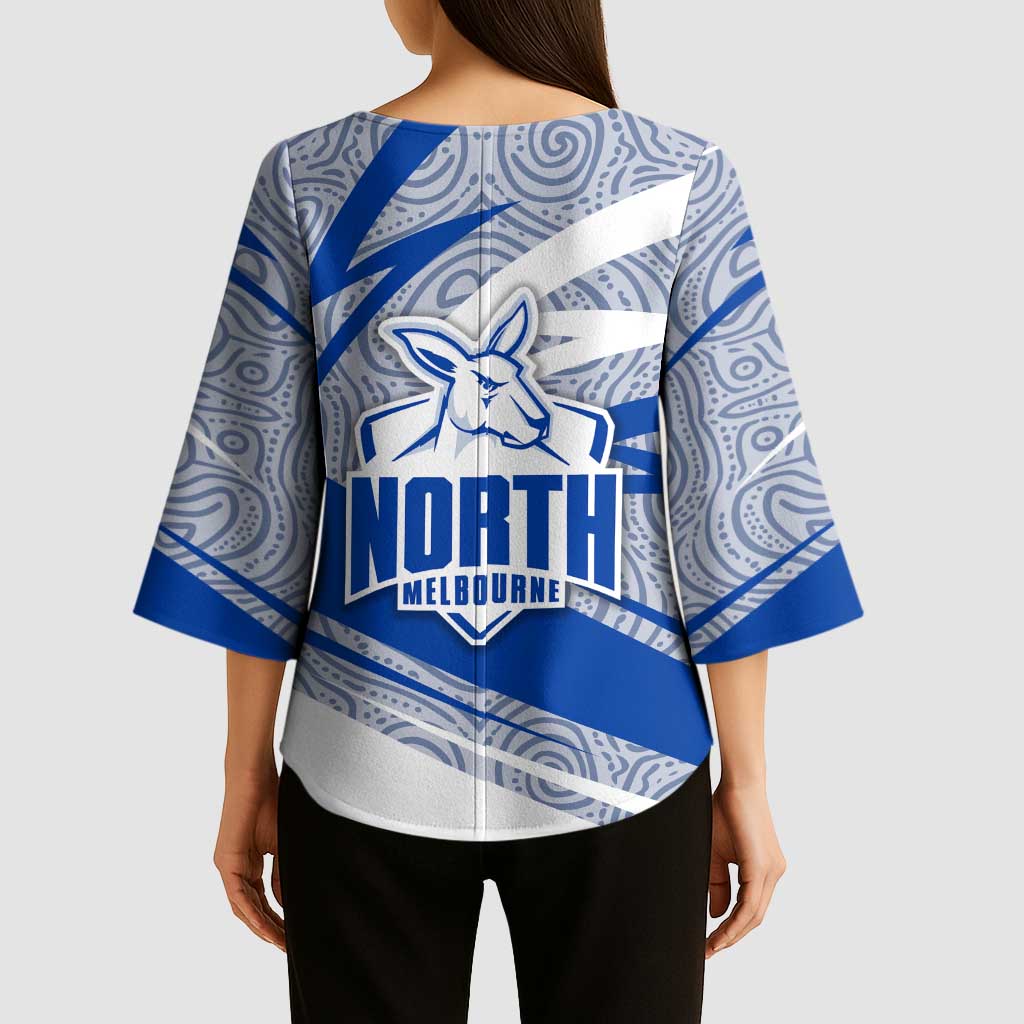 North Melbourne Kangaroos Australian Football Kimono Sleeve Blouse Kangaroo Mascot Design With Indigenous Pattern Art