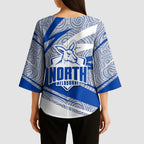 North Melbourne Kangaroos Australian Football Kimono Sleeve Blouse Kangaroo Mascot Design With Indigenous Pattern Art
