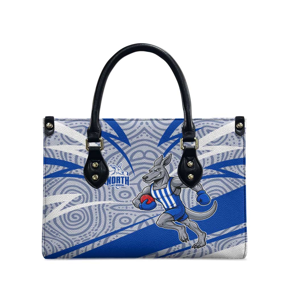 North Melbourne Kangaroos Australian Football Leather Bag Kangaroo Mascot Design With Indigenous Pattern Art