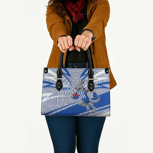 North Melbourne Kangaroos Australian Football Leather Bag Kangaroo Mascot Design With Indigenous Pattern Art