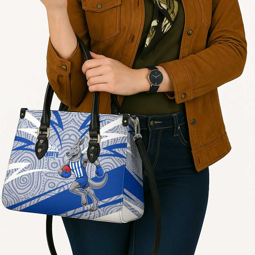 North Melbourne Kangaroos Australian Football Leather Bag Kangaroo Mascot Design With Indigenous Pattern Art