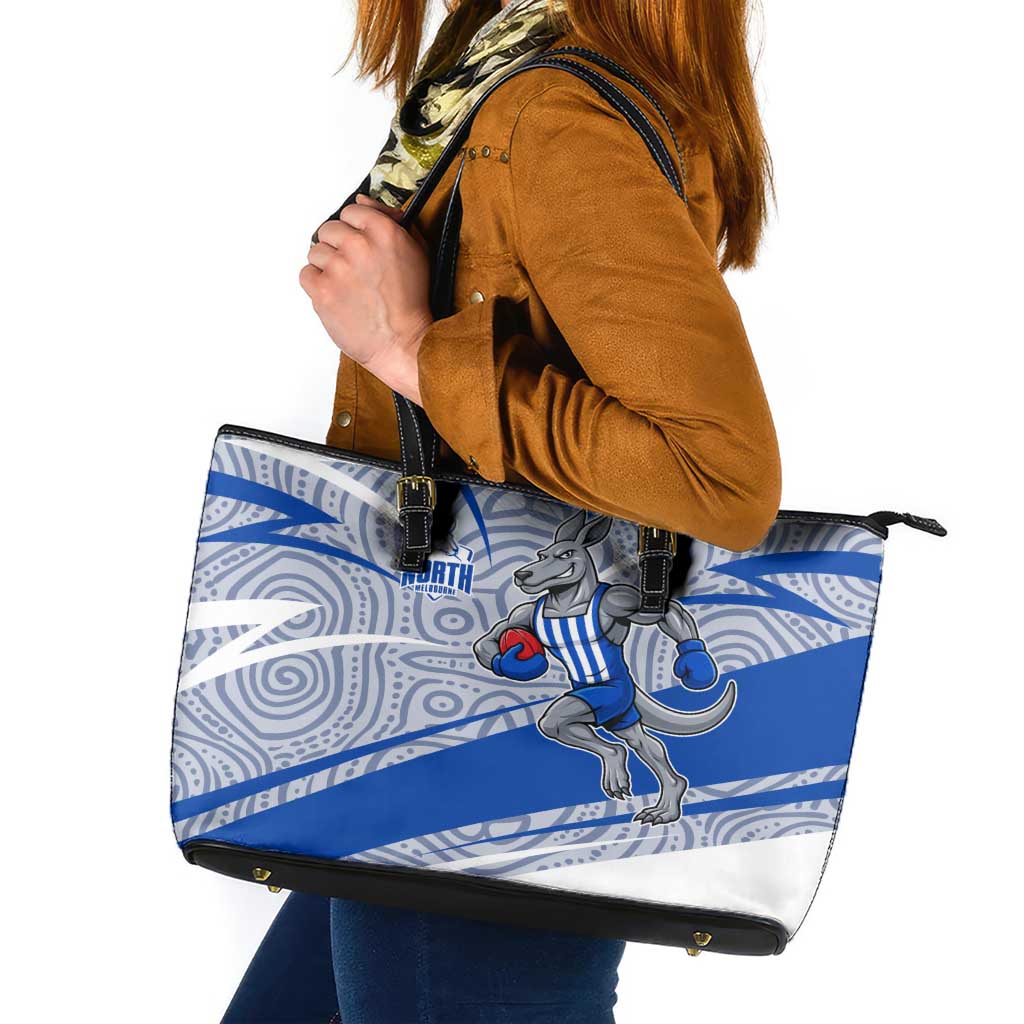 North Melbourne Kangaroos Australian Football Leather Tote Bag Kangaroo Mascot Design With Indigenous Pattern Art