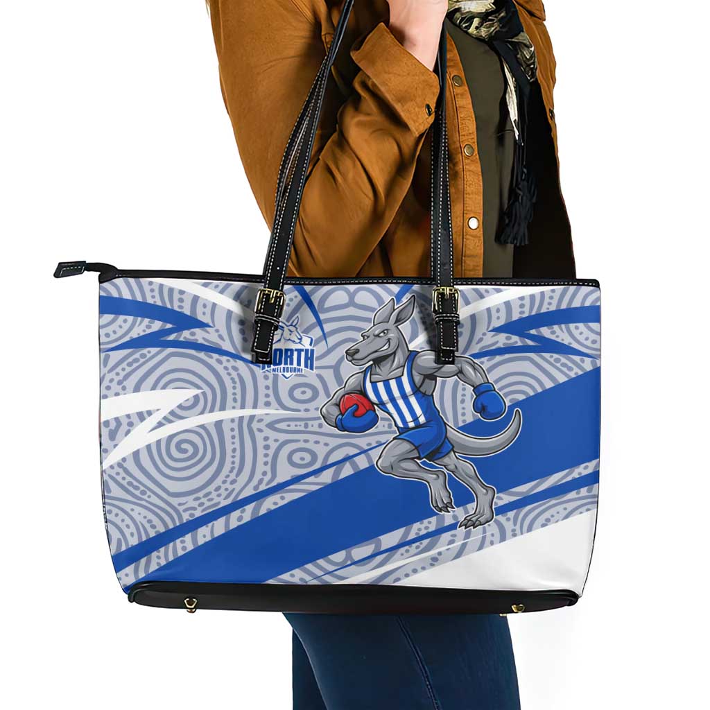 North Melbourne Kangaroos Australian Football Leather Tote Bag Kangaroo Mascot Design With Indigenous Pattern Art