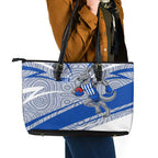 North Melbourne Kangaroos Australian Football Leather Tote Bag Kangaroo Mascot Design With Indigenous Pattern Art