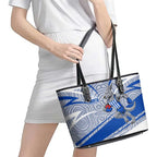 North Melbourne Kangaroos Australian Football Leather Tote Bag Kangaroo Mascot Design With Indigenous Pattern Art