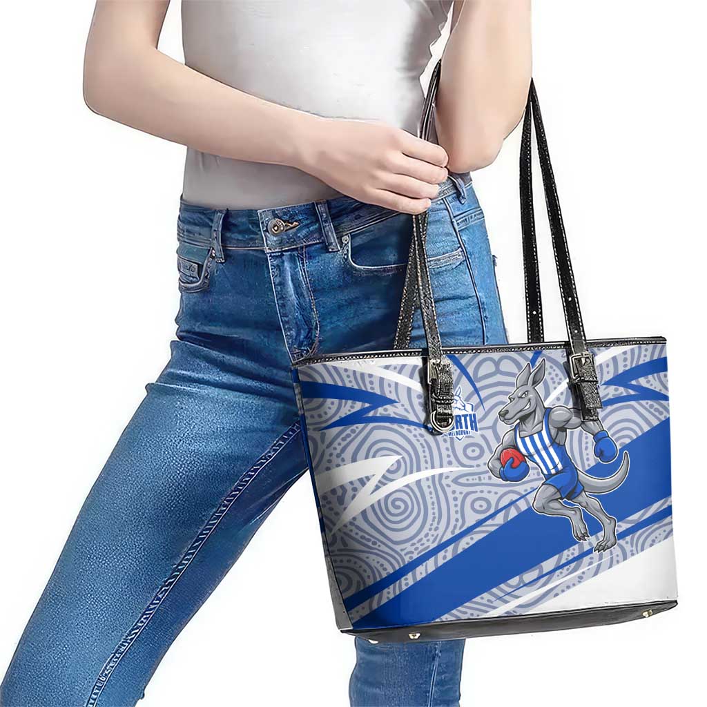 North Melbourne Kangaroos Australian Football Leather Tote Bag Kangaroo Mascot Design With Indigenous Pattern Art