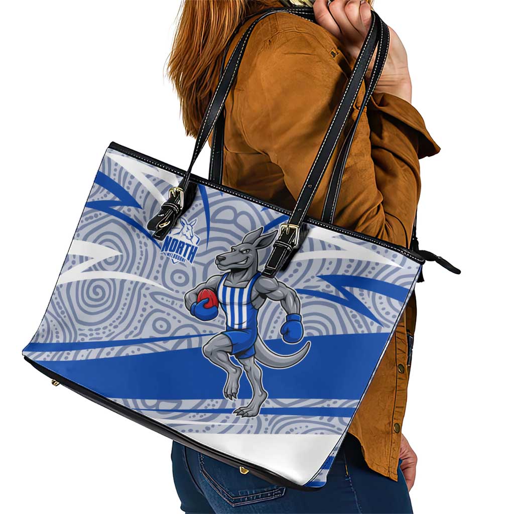 North Melbourne Kangaroos Australian Football Leather Tote Bag Kangaroo Mascot Design With Indigenous Pattern Art