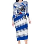 North Melbourne Kangaroos Australian Football Long Sleeve Bodycon Dress Kangaroo Mascot Design With Indigenous Pattern Art