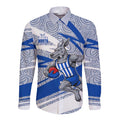 North Melbourne Kangaroos Australian Football Long Sleeve Button Shirt Kangaroo Mascot Design With Indigenous Pattern Art