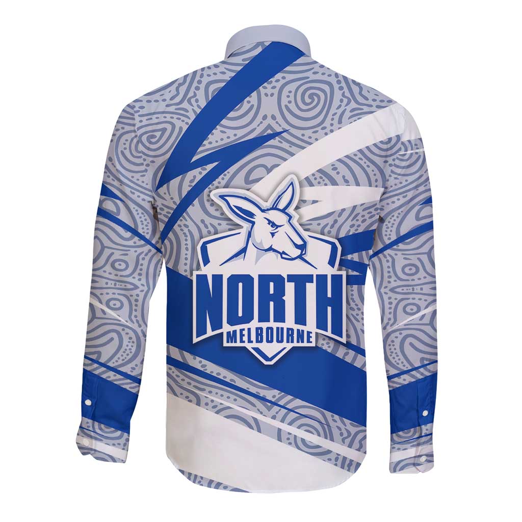 North Melbourne Kangaroos Australian Football Long Sleeve Button Shirt Kangaroo Mascot Design With Indigenous Pattern Art