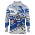 North Melbourne Kangaroos Australian Football Long Sleeve Polo Shirt Kangaroo Mascot Design With Indigenous Pattern Art