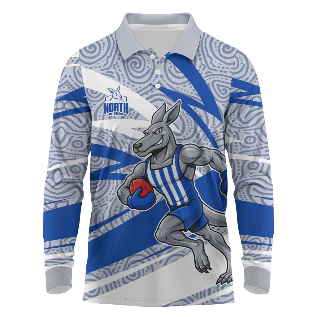 North Melbourne Kangaroos Australian Football Long Sleeve Polo Shirt Kangaroo Mascot Design With Indigenous Pattern Art