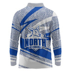 North Melbourne Kangaroos Australian Football Long Sleeve Polo Shirt Kangaroo Mascot Design With Indigenous Pattern Art