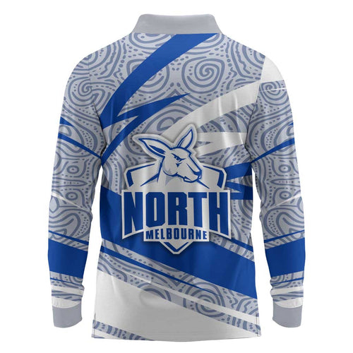 North Melbourne Kangaroos Australian Football Long Sleeve Polo Shirt Kangaroo Mascot Design With Indigenous Pattern Art