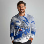 North Melbourne Kangaroos Australian Football Long Sleeve Polo Shirt Kangaroo Mascot Design With Indigenous Pattern Art